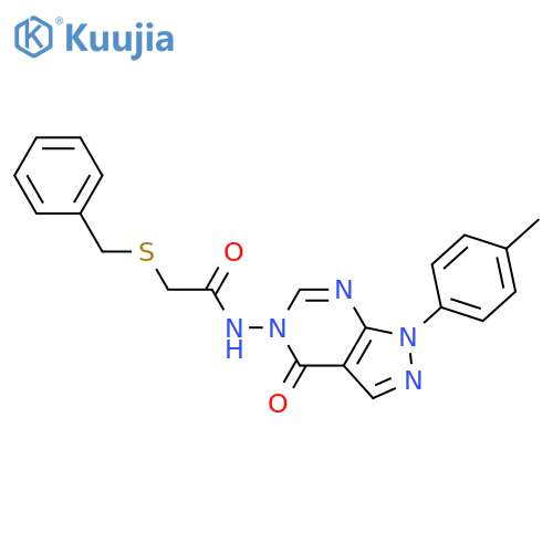 2-(benzylsulfanyl)-N-1-(4-methylphenyl)-4-oxo-1H,4H,5H-pyrazolo3,4-dpyrimidin-5-ylacetamide structure