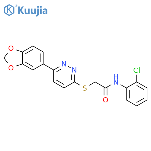 2-{6-(2H-1,3-benzodioxol-5-yl)pyridazin-3-ylsulfanyl}-N-(2-chlorophenyl)acetamide structure