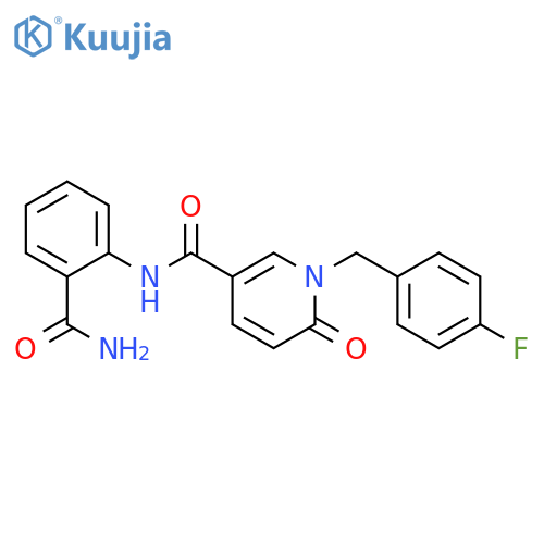 N-(2-carbamoylphenyl)-1-(4-fluorophenyl)methyl-6-oxo-1,6-dihydropyridine-3-carboxamide structure