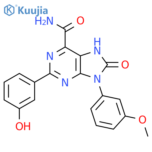 2-(3-hydroxyphenyl)-9-(3-methoxyphenyl)-8-oxo-8,9-dihydro-7H-purine-6-carboxamide structure