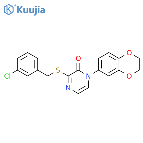 3-{(3-chlorophenyl)methylsulfanyl}-1-(2,3-dihydro-1,4-benzodioxin-6-yl)-1,2-dihydropyrazin-2-one structure