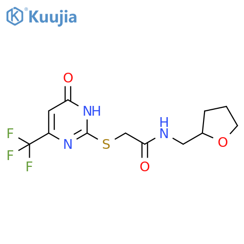 2-{6-oxo-4-(trifluoromethyl)-1,6-dihydropyrimidin-2-ylsulfanyl}-N-(oxolan-2-yl)methylacetamide structure