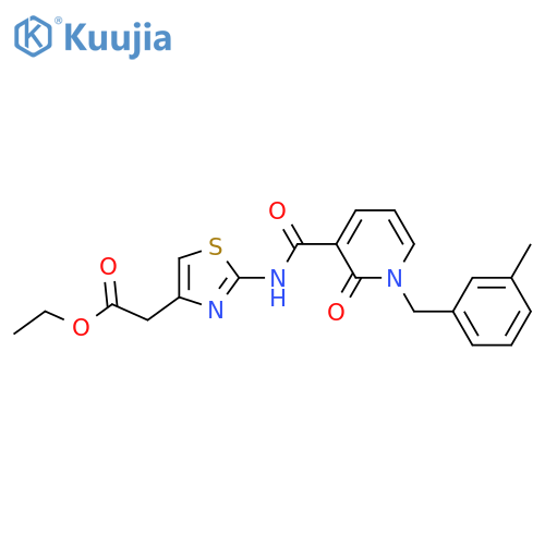 ethyl 2-(2-{1-(3-methylphenyl)methyl-2-oxo-1,2-dihydropyridine-3-amido}-1,3-thiazol-4-yl)acetate structure