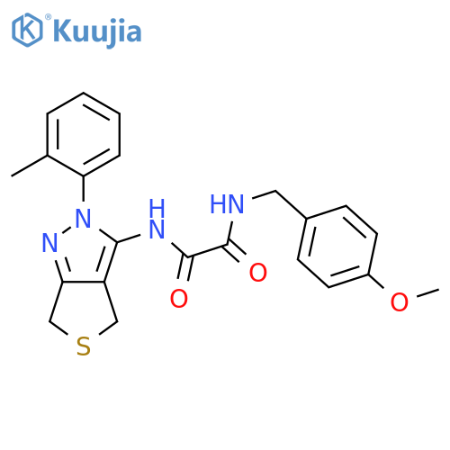N'-(4-methoxyphenyl)methyl-N-2-(2-methylphenyl)-2H,4H,6H-thieno3,4-cpyrazol-3-ylethanediamide structure