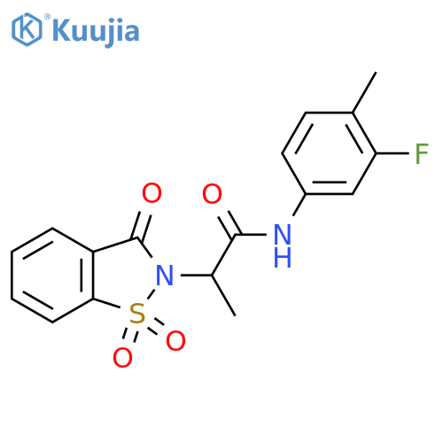 N-(3-fluoro-4-methylphenyl)-2-(1,1,3-trioxo-2,3-dihydro-1lambda6,2-benzothiazol-2-yl)propanamide structure