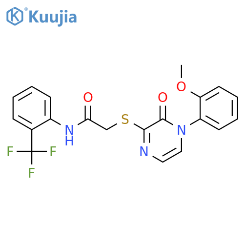 2-{4-(2-methoxyphenyl)-3-oxo-3,4-dihydropyrazin-2-ylsulfanyl}-N-2-(trifluoromethyl)phenylacetamide structure