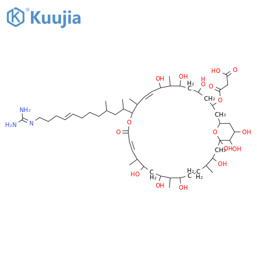 Propanedioic acid,mono[13-[11-[(aminoiminomethyl)amino]-1,3-dimethyl-7-undecenyl]-5,7,9,19,21,23,27,29,30,31-decahydroxy-8,12,18,22,26-pentamethyl-15-oxo-14,33-dioxabicyclo[27.3.1]tritriaconta-10,16-dien-3-yl]ester (9CI) structure