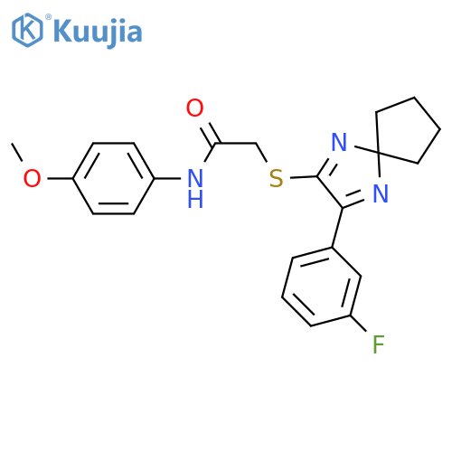 2-{3-(3-fluorophenyl)-1,4-diazaspiro4.4nona-1,3-dien-2-ylsulfanyl}-N-(4-methoxyphenyl)acetamide structure