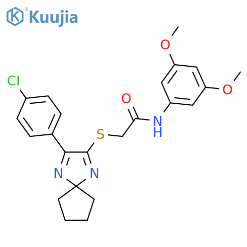 2-{3-(4-chlorophenyl)-1,4-diazaspiro4.4nona-1,3-dien-2-ylsulfanyl}-N-(3,5-dimethoxyphenyl)acetamide structure