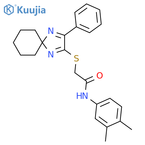 N-(3,4-dimethylphenyl)-2-({3-phenyl-1,4-diazaspiro4.5deca-1,3-dien-2-yl}sulfanyl)acetamide structure