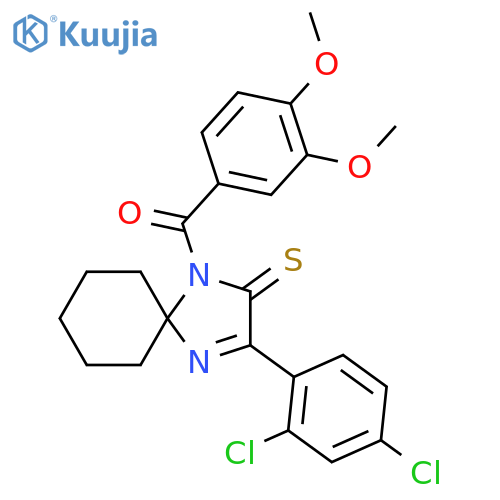 3-(2,4-dichlorophenyl)-1-(3,4-dimethoxybenzoyl)-1,4-diazaspiro4.5dec-3-ene-2-thione structure