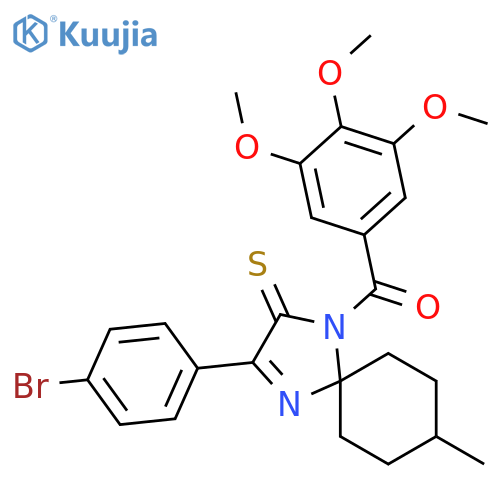 3-(4-bromophenyl)-8-methyl-1-(3,4,5-trimethoxybenzoyl)-1,4-diazaspiro4.5dec-3-ene-2-thione structure