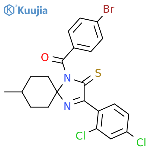 1-(4-bromobenzoyl)-3-(2,4-dichlorophenyl)-8-methyl-1,4-diazaspiro4.5dec-3-ene-2-thione structure