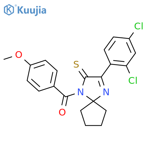 3-(2,4-dichlorophenyl)-1-(4-methoxybenzoyl)-1,4-diazaspiro4.4non-3-ene-2-thione structure