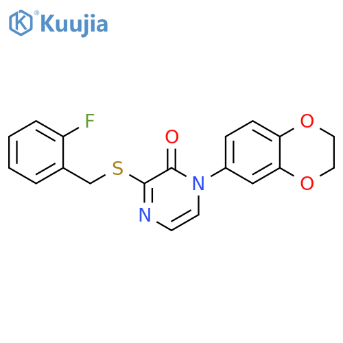 1-(2,3-dihydro-1,4-benzodioxin-6-yl)-3-{(2-fluorophenyl)methylsulfanyl}-1,2-dihydropyrazin-2-one structure