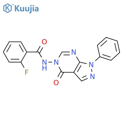 2-fluoro-N-{4-oxo-1-phenyl-1H,4H,5H-pyrazolo3,4-dpyrimidin-5-yl}benzamide structure