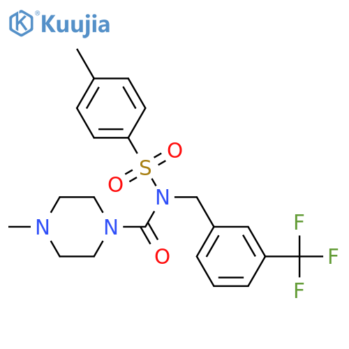 4-methyl-N-(4-methylbenzenesulfonyl)-N-{3-(trifluoromethyl)phenylmethyl}piperazine-1-carboxamide structure