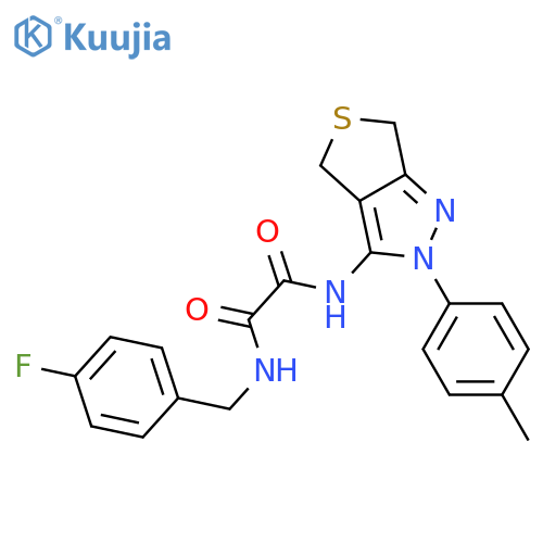 N'-(4-fluorophenyl)methyl-N-2-(4-methylphenyl)-2H,4H,6H-thieno3,4-cpyrazol-3-ylethanediamide structure