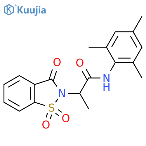 N-(2,4,6-trimethylphenyl)-2-(1,1,3-trioxo-2,3-dihydro-1lambda6,2-benzothiazol-2-yl)propanamide structure