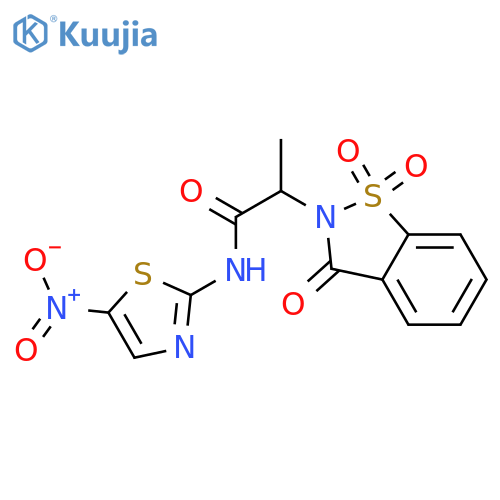 N-(5-nitro-1,3-thiazol-2-yl)-2-(1,1,3-trioxo-2,3-dihydro-1lambda6,2-benzothiazol-2-yl)propanamide structure
