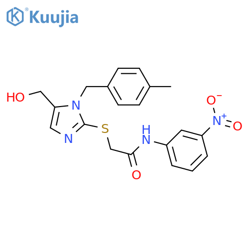 2-{5-(hydroxymethyl)-1-(4-methylphenyl)methyl-1H-imidazol-2-ylsulfanyl}-N-(3-nitrophenyl)acetamide structure