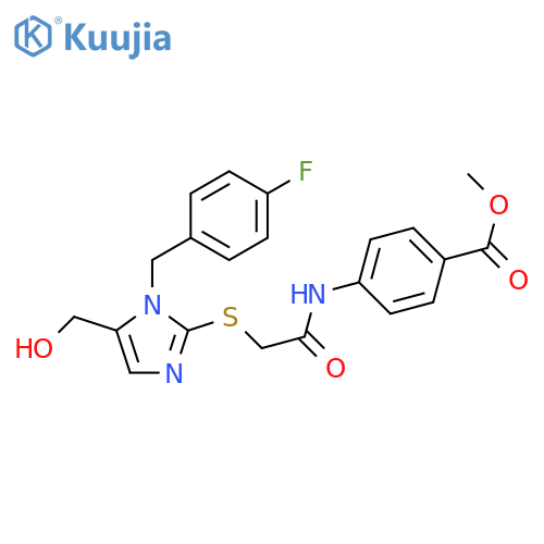 methyl 4-2-({1-(4-fluorophenyl)methyl-5-(hydroxymethyl)-1H-imidazol-2-yl}sulfanyl)acetamidobenzoate structure