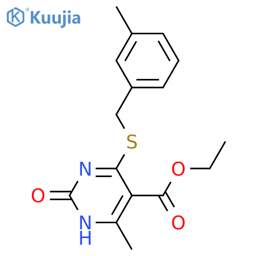ethyl 6-methyl-4-{(3-methylphenyl)methylsulfanyl}-2-oxo-1,2-dihydropyrimidine-5-carboxylate structure