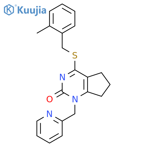 4-{(2-methylphenyl)methylsulfanyl}-1-(pyridin-2-yl)methyl-1H,2H,5H,6H,7H-cyclopentadpyrimidin-2-one structure