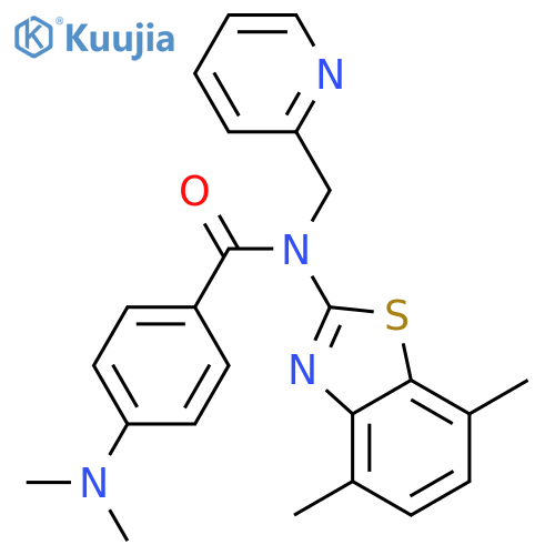 N-(4,7-dimethyl-1,3-benzothiazol-2-yl)-4-(dimethylamino)-N-(pyridin-2-yl)methylbenzamide structure