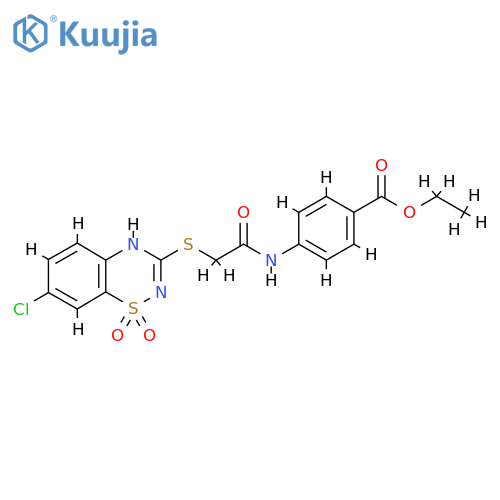 ethyl 4-{2-(7-chloro-1,1-dioxo-4H-1lambda6,2,4-benzothiadiazin-3-yl)sulfanylacetamido}benzoate structure