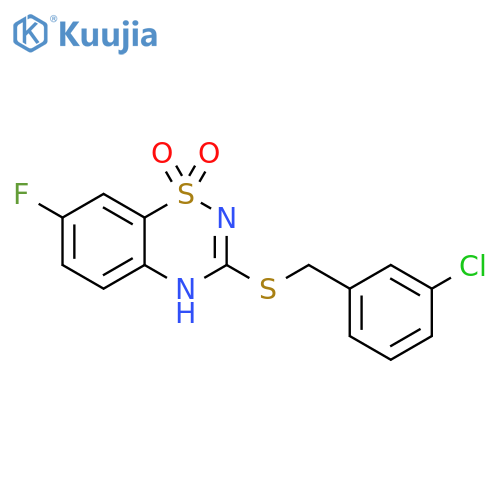 3-{(3-chlorophenyl)methylsulfanyl}-7-fluoro-4H-1lambda6,2,4-benzothiadiazine-1,1-dione structure
