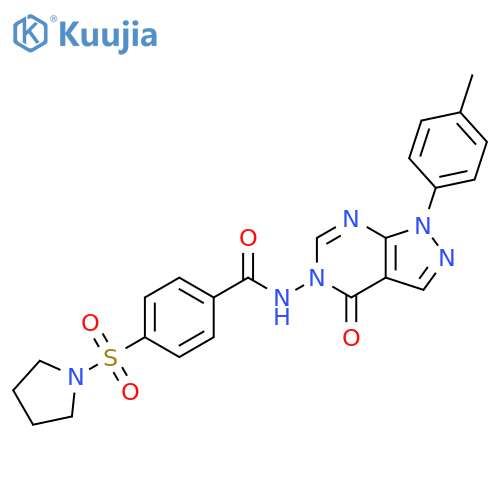 N-1-(4-methylphenyl)-4-oxo-1H,4H,5H-pyrazolo3,4-dpyrimidin-5-yl-4-(pyrrolidine-1-sulfonyl)benzamide structure