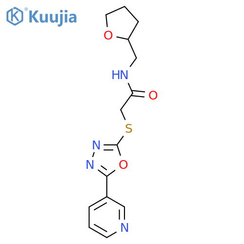 N-(oxolan-2-yl)methyl-2-{5-(pyridin-3-yl)-1,3,4-oxadiazol-2-ylsulfanyl}acetamide structure