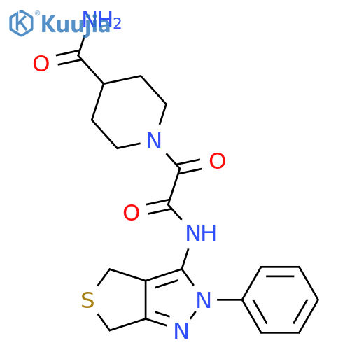 1-({2-phenyl-2H,4H,6H-thieno3,4-cpyrazol-3-yl}carbamoyl)carbonylpiperidine-4-carboxamide structure