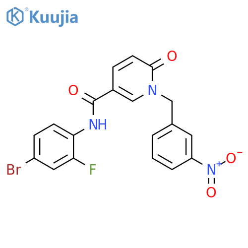 N-(4-bromo-2-fluorophenyl)-1-(3-nitrophenyl)methyl-6-oxo-1,6-dihydropyridine-3-carboxamide structure