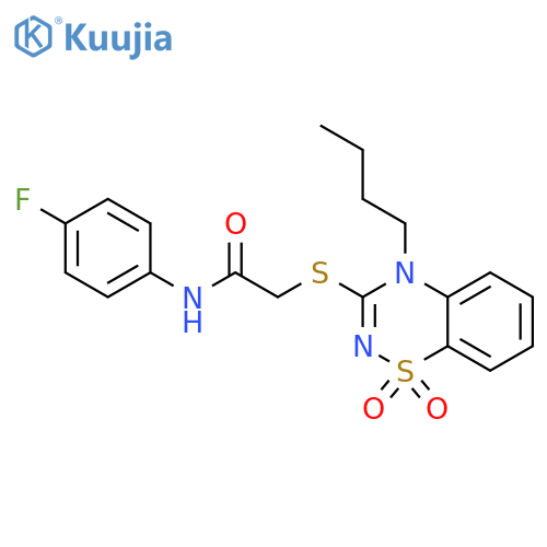 2-(4-butyl-1,1-dioxo-4H-1lambda6,2,4-benzothiadiazin-3-yl)sulfanyl-N-(4-fluorophenyl)acetamide structure