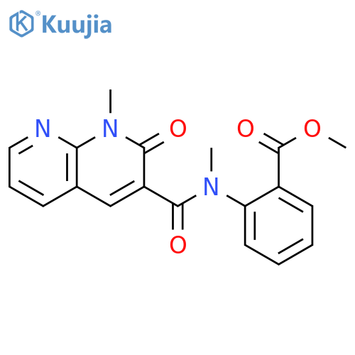 methyl 2-(N-methyl1-methyl-2-oxo-1,2-dihydro-1,8-naphthyridine-3-amido)benzoate structure