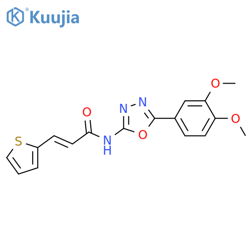 (2E)-N-5-(3,4-dimethoxyphenyl)-1,3,4-oxadiazol-2-yl-3-(thiophen-2-yl)prop-2-enamide structure
