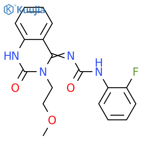 1-(2-fluorophenyl)-3-(4E)-3-(2-methoxyethyl)-2-oxo-1,2,3,4-tetrahydroquinazolin-4-ylideneurea structure