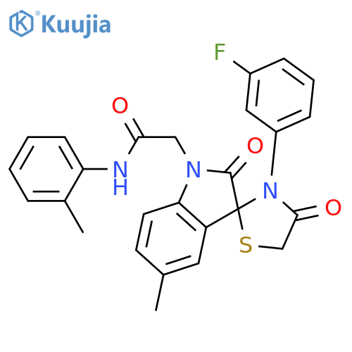 2-3'-(3-fluorophenyl)-5-methyl-2,4'-dioxo-1,2-dihydrospiroindole-3,2'-1,3thiazolidine-1-yl-N-(2-methylphenyl)acetamide structure