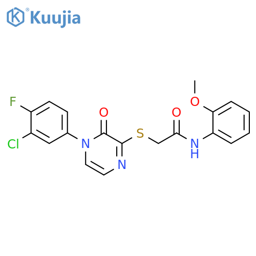 2-{4-(3-chloro-4-fluorophenyl)-3-oxo-3,4-dihydropyrazin-2-ylsulfanyl}-N-(2-methoxyphenyl)acetamide structure