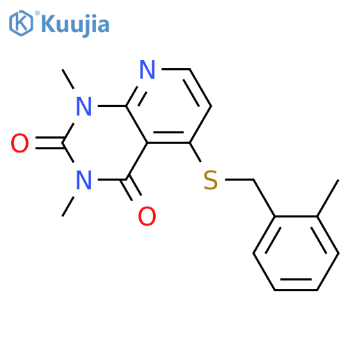 1,3-dimethyl-5-{(2-methylphenyl)methylsulfanyl}-1H,2H,3H,4H-pyrido2,3-dpyrimidine-2,4-dione structure