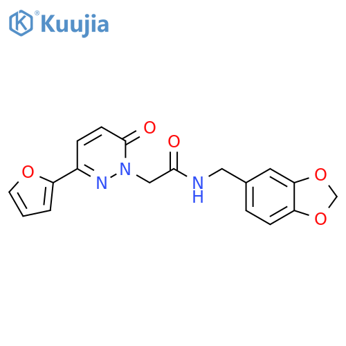 N-(2H-1,3-benzodioxol-5-yl)methyl-2-3-(furan-2-yl)-6-oxo-1,6-dihydropyridazin-1-ylacetamide structure