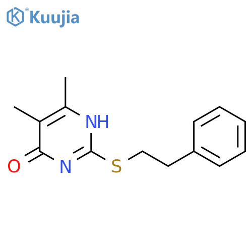 5,6-dimethyl-2-(2-phenylethyl)sulfanyl-3,4-dihydropyrimidin-4-one structure