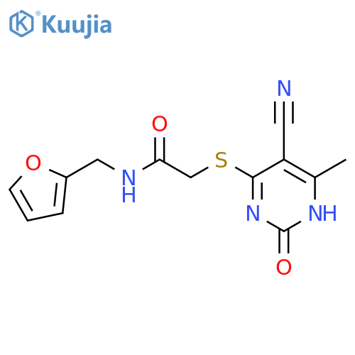 2-(5-cyano-6-methyl-2-oxo-1,2-dihydropyrimidin-4-yl)sulfanyl-N-(furan-2-yl)methylacetamide structure