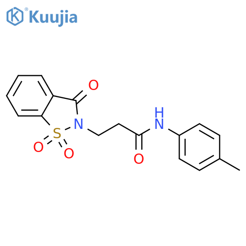 N-(4-methylphenyl)-3-(1,1,3-trioxo-2,3-dihydro-1lambda6,2-benzothiazol-2-yl)propanamide structure