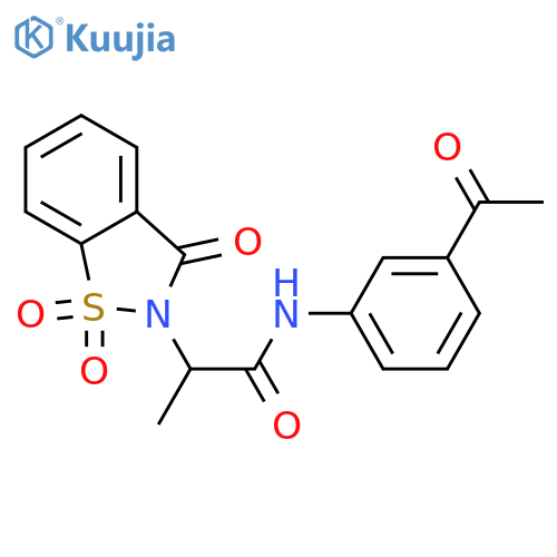 N-(3-acetylphenyl)-2-(1,1,3-trioxo-2,3-dihydro-1lambda6,2-benzothiazol-2-yl)propanamide structure