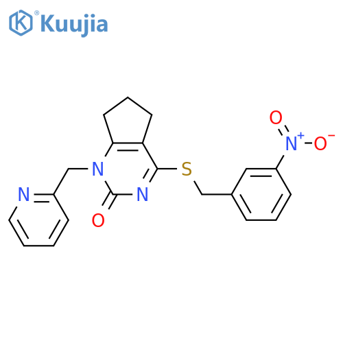 4-{(3-nitrophenyl)methylsulfanyl}-1-(pyridin-2-yl)methyl-1H,2H,5H,6H,7H-cyclopentadpyrimidin-2-one structure