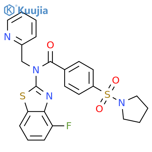 N-(4-fluoro-1,3-benzothiazol-2-yl)-N-(pyridin-2-yl)methyl-4-(pyrrolidine-1-sulfonyl)benzamide structure
