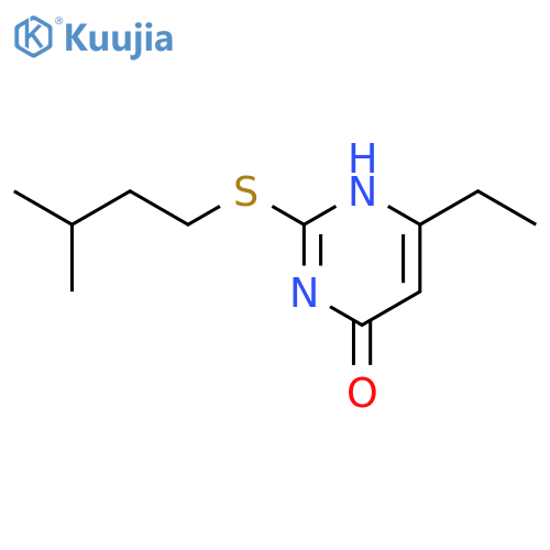 6-ethyl-2-(3-methylbutylsulfanyl)-1H-pyrimidin-4-one structure
